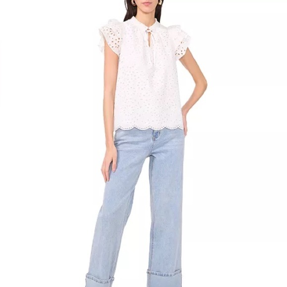 1.State • Eyelet Cotton Flutter Sleeve Top - Picture 3 of 12